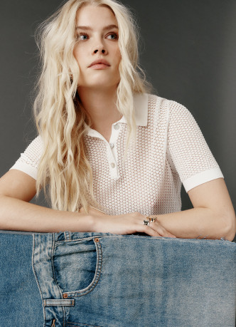 Джемпер поло из ажурной пряжи