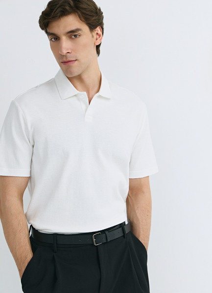 Поло из текстурной хлопковой ткани, Белый