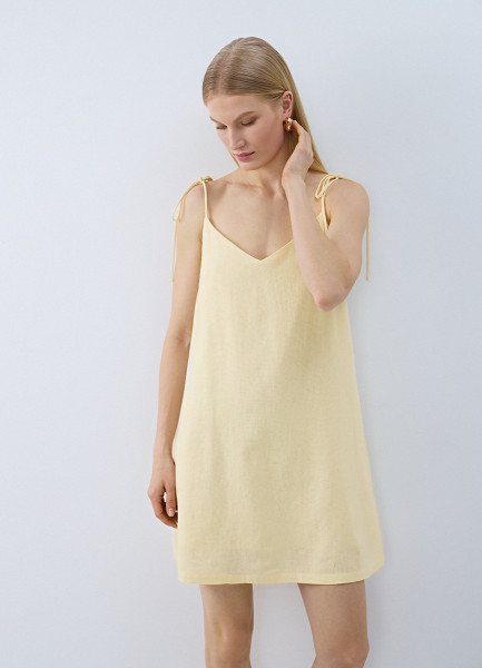 

Платье А-силуэта на тонких бретелях изо льна, Желтый