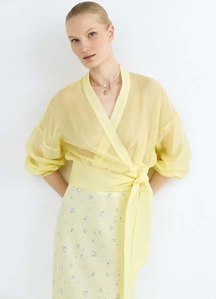 Блузка из лиоцелла с запахом, Желтый