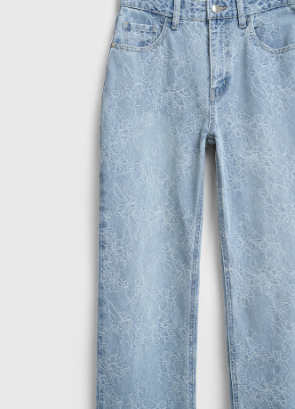 Широкие джинсы на высокой посадке в цветочный жаккард