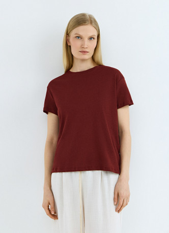 Футболка с круглым вырезом изо льна и хлопка