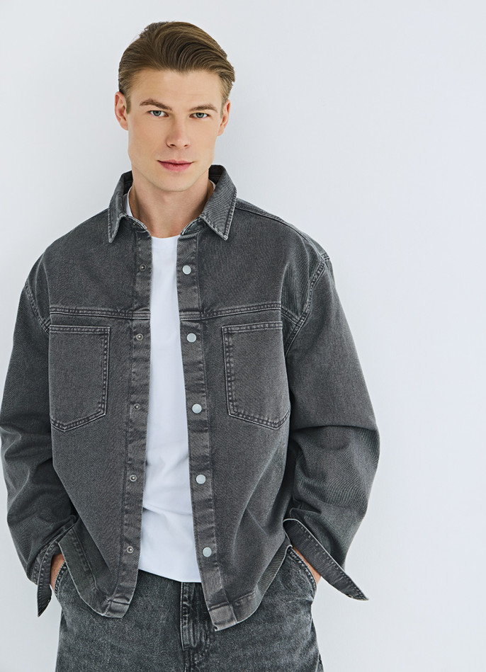 Куртка-рубашка из твила с карманами