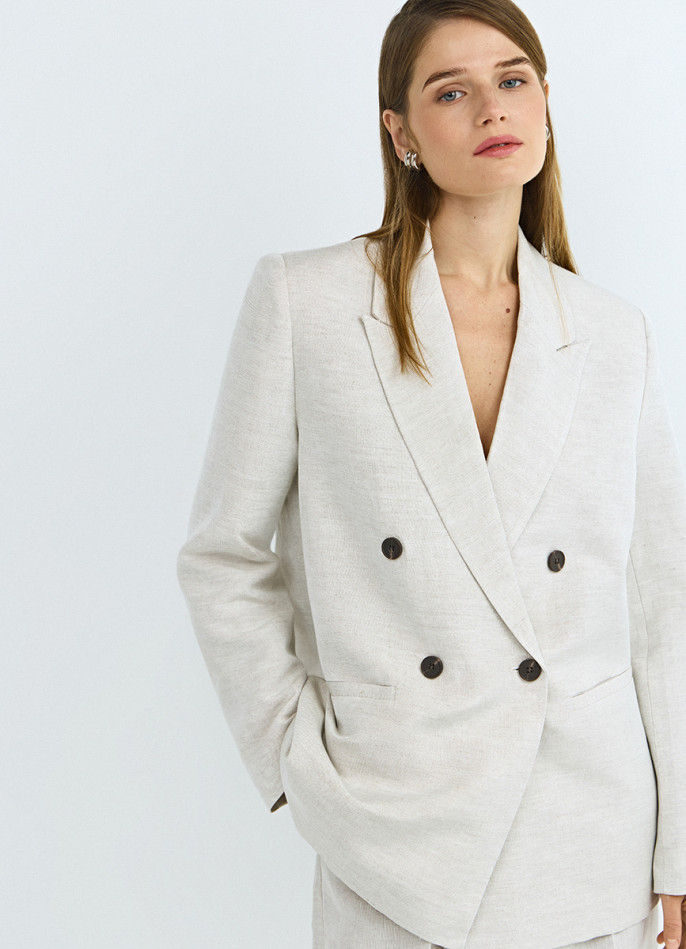 Двубортный жакет из вискозы и льна