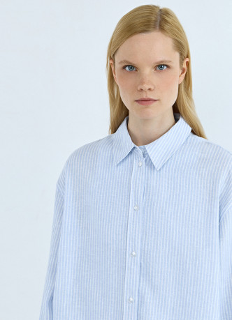 Рубашка в полоску из смесового льна