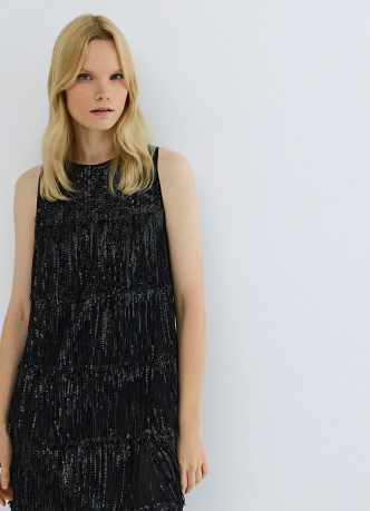 Платье А-силуэта с бахромой из пайеток