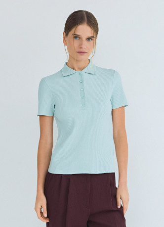 Поло в рубчик с коротким рукавом