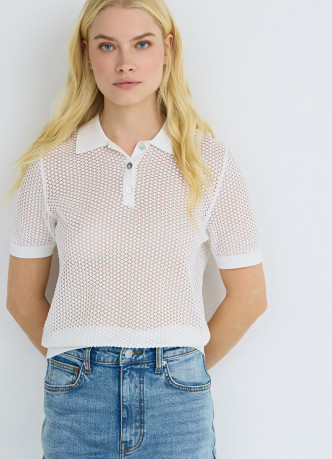 Джемпер поло из ажурной пряжи