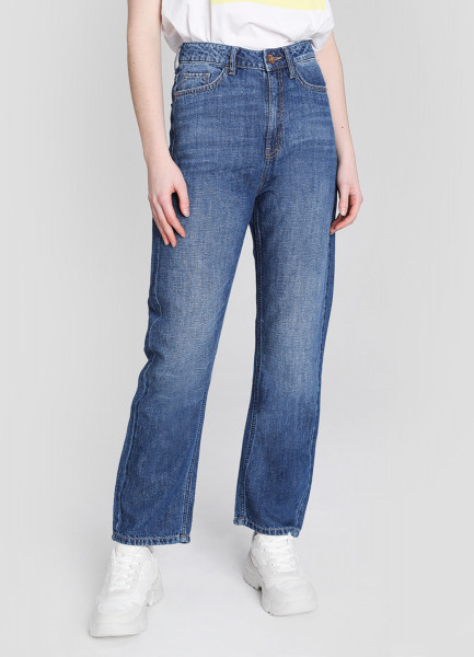 Льняные прямые джинсы с высокой посадкой