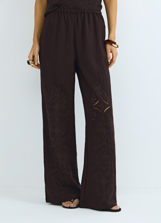 Брюки с вышивкой и эластичным поясом