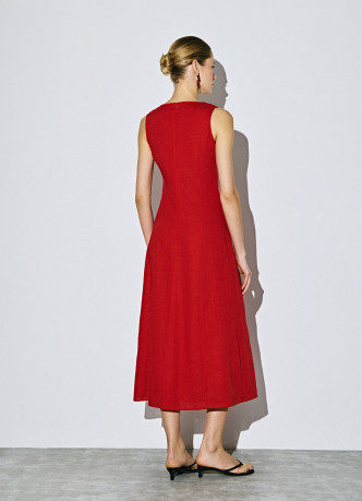 Платье миди из смесового льна с вырезом каре