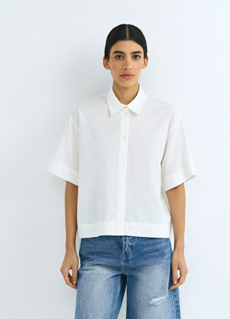 Рубашка изо льна и хлопка с коротким рукавом