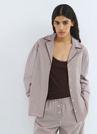 Хлопковая пижамная рубашка с длинным рукавом