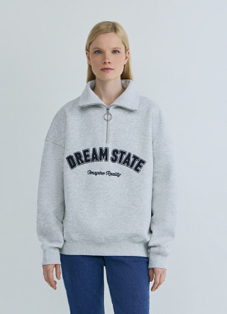 Свитшот с принтом и воротником на молнии