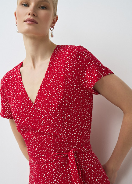 Платье на запах из вискозы, Красный O`Stin LR4672O02-14 - фото 1