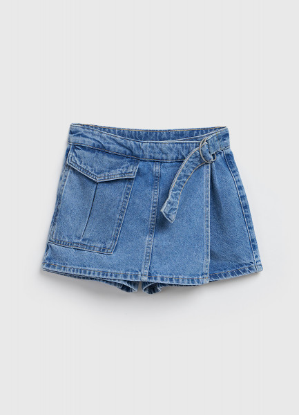 Джинсовая юбка-шорты для девочек, Голубой O`Stin GP4697O02-D5, размер 134 - фото 5
