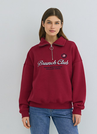 Свитшот с принтом и воротником на молнии