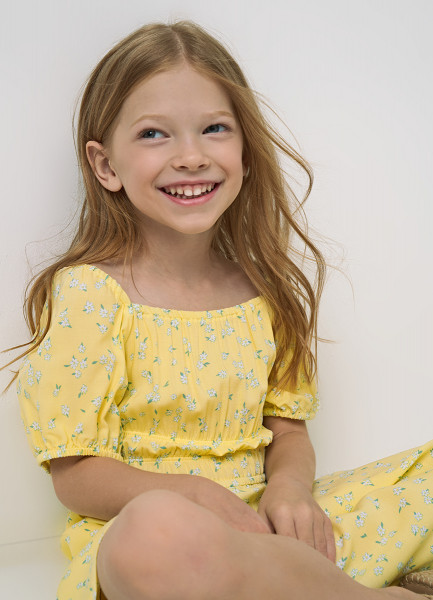 Платье для девочек, Желтый O`Stin GR6693O02-32, размер 128