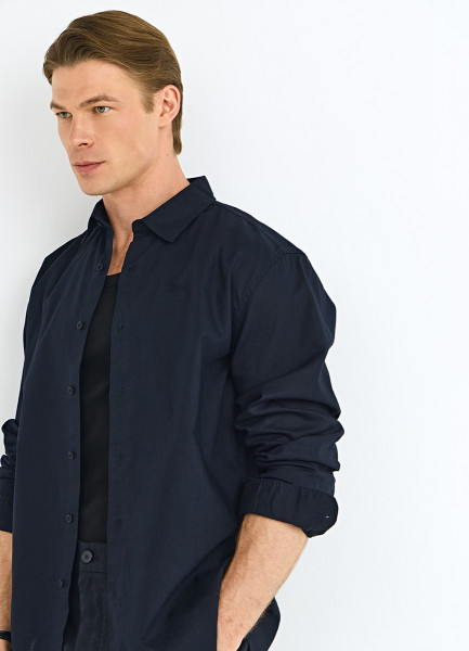 Рубашка изо льна и хлопка, Синий