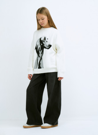 Утеплённые широкие джинсы с эффектом стирки для девочек