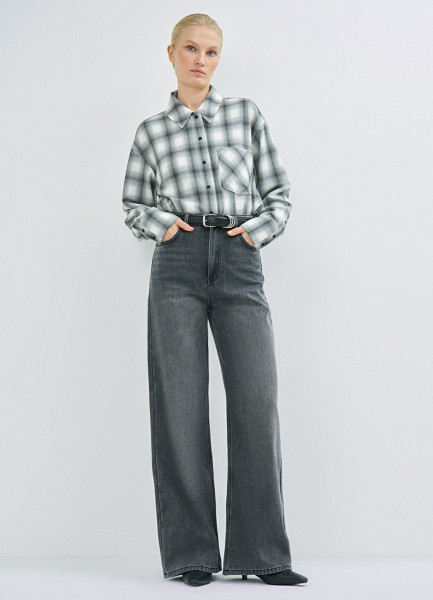 Утеплённые широкие джинсы Серый 4599₽