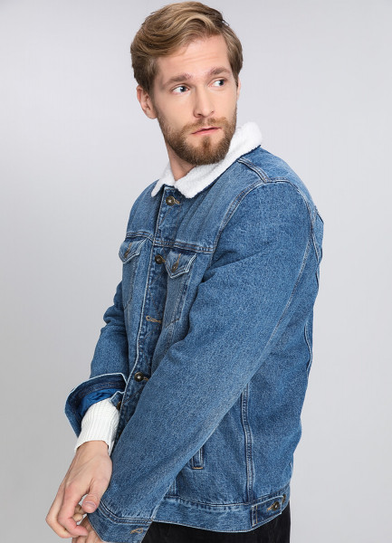 

Джинсовая куртка с подкладкой из искусcтвенного меха, Синий