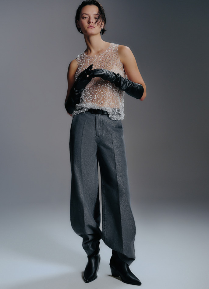 Ультраширокие джинсы с люрексом