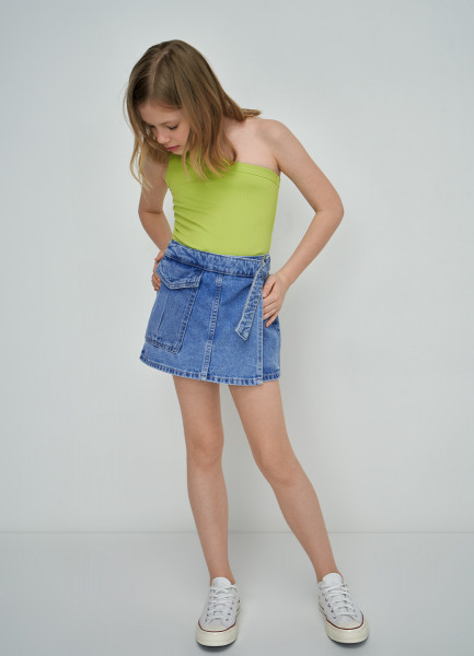 Джинсовая юбка-шорты для девочек, Голубой O`Stin GP4697O02-D5, размер 134 - фото 4
