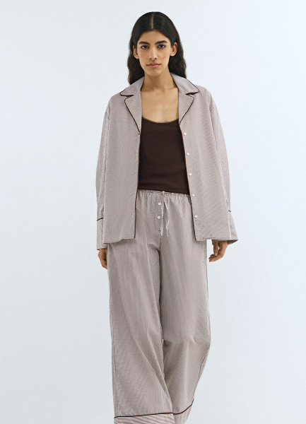 Прямые брюки с декоративным кантом на эластичном поясе, Коричневый