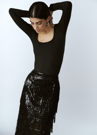 Прямая юбка с бахромой из пайеток