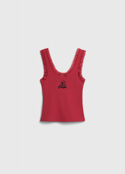 Майка в рубчик с кружевом для девочек Красный 999₽