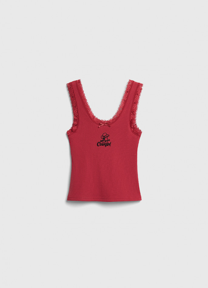 Майка в рубчик с кружевом для девочек