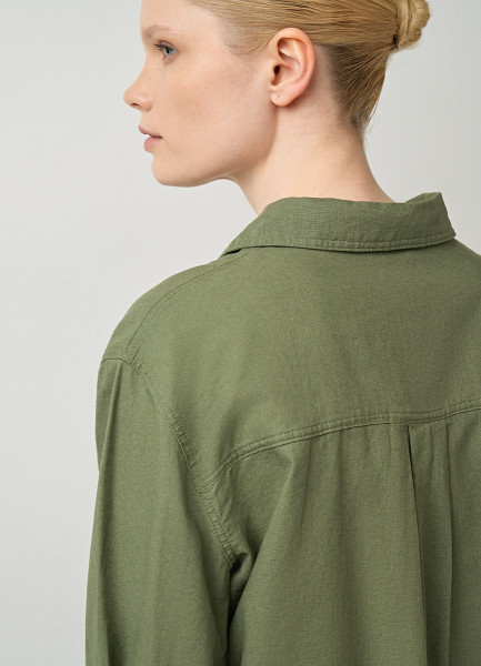Рубашка из хлопка и льна, Зеленый O`Stin LS4693O02-G7, размер 42 - фото 6
