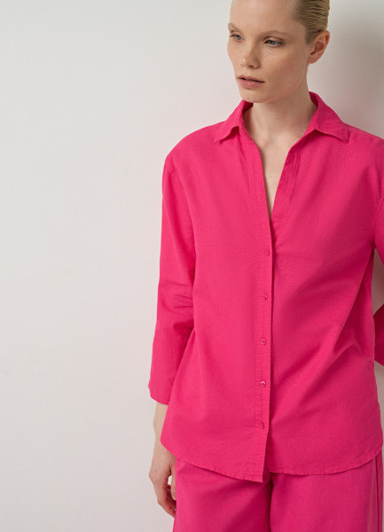 Рубашка из хлопка и льна, Красный O`Stin LS4693O02-X4, размер 48 - фото 2