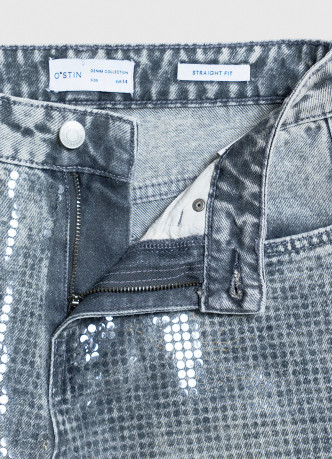 Блестящие прямые джинсы с пайетками