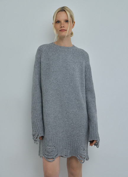 Вязаное платье-свитер с рваным дизайном 32001740299 Серый, размер 42,46,50,48,44, фото 4