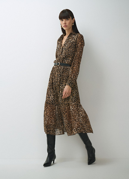 Шифоновое платье с леопардовым принтом, Бежевый
