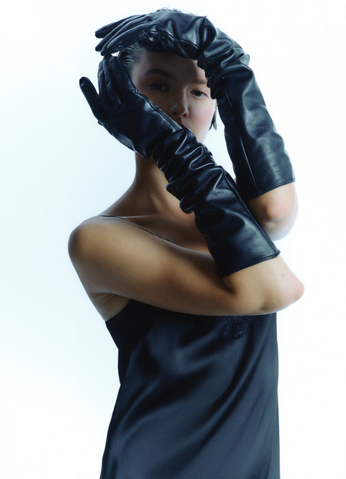 Длинные перчатки из натуральной кожи