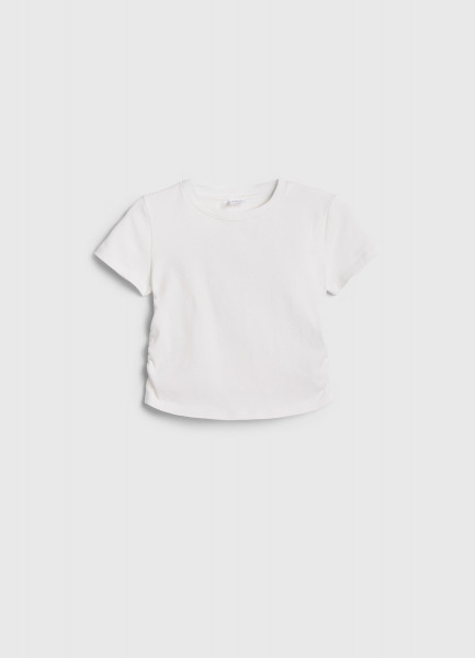 Футболка в рубчик со сборкой для девочек, Белый