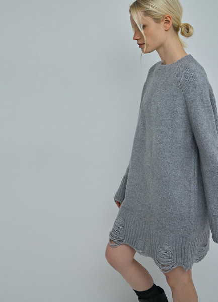 Вязаное платье-свитер с рваным дизайном 32001740299 Серый, размер 42,46,50,48,44, фото 5
