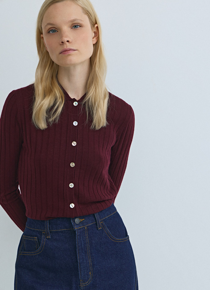 Кардиган в рубчик с шерстью