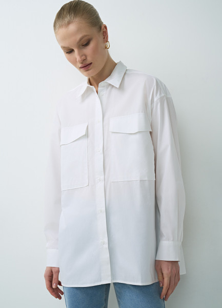 Рубашка с накладными карманами, Белый O`Stin LS4662O02-00 - фото 4