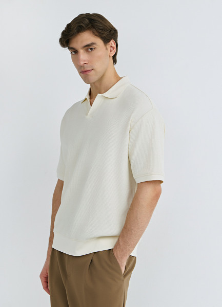 Поло из текстурной хлопковой ткани, Белый