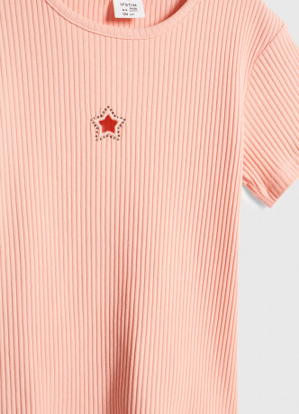 Футболка в рубчик с вышивкой для девочек