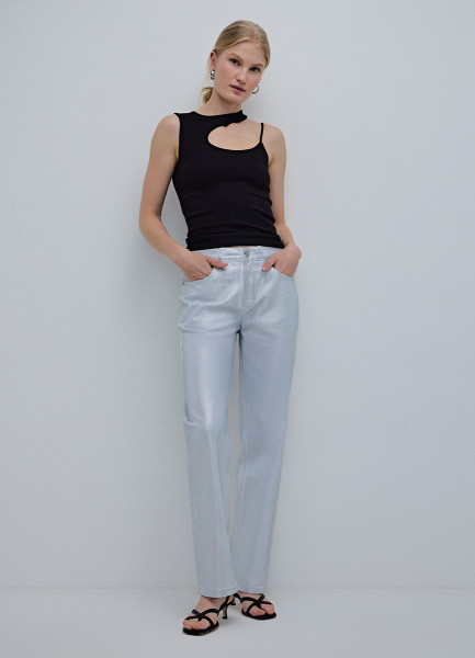 Прямые джинсы с эффектом металлик, Белый O`Stin LP4695O02-00, размер 46