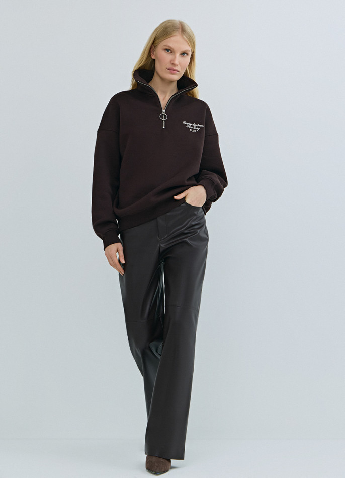 Свитшот с принтом и воротником на молнии