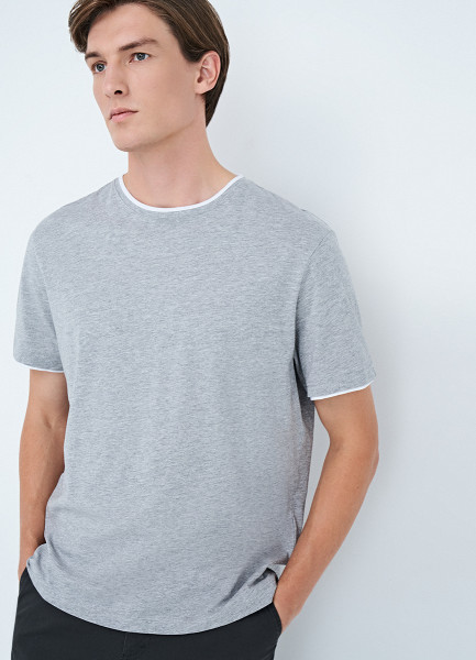 Базовая футболка с контрастной отделкой, Серый