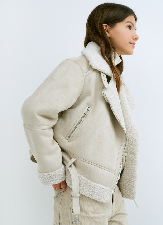 Дублёнка из искусственной замши с мехом для девочек