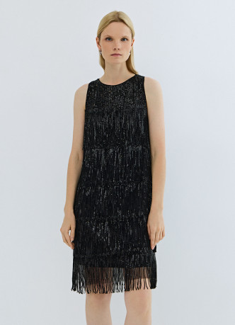 Платье А-силуэта с бахромой из пайеток