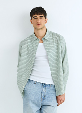 Рубашка в полоску из смесового льна